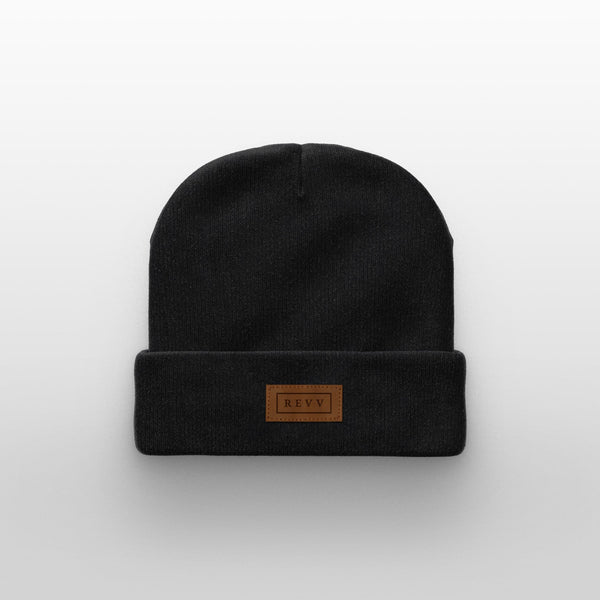 Revv Amps black Beanie with brown Tag